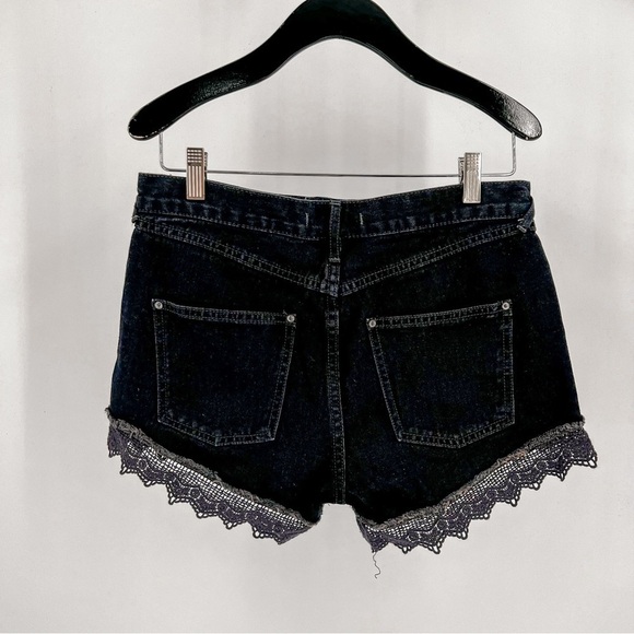 FREE PEOPLE Mid Rise Denim Black Shorts Lace Trim - Picture 4 of 7